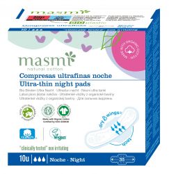 MASMI Органические ультратонкие гигиенические прокладки для обильных выделений или для использования в ночное время, с крылышками