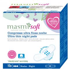 MASMI Органические ультратонкие гигиенические прокладки SOFT для обильных выделений или для использования в ночное время, с крылышками