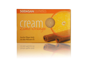 Органическое мыло-крем Cinnamon-Orange для лица с маслами Ши, Корицы и Апельсина, SODASAN